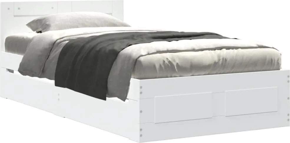 vidaXL Cadru de pat cu tăblie, alb, 75x190 cm, lemn prelucrat