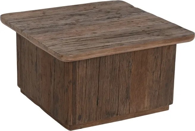 Măsuță de cafea pătrată din lemn reciclat, natur, cu bază plină și aspect rustic, finisaj mat, 39 x 70 x 70 cm, „Dravon” – Ethnic Collections