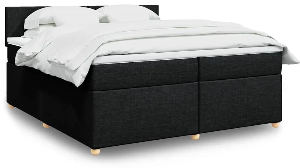 vidaXL Pat box spring cu saltea, negru, 200x200 cm, textil