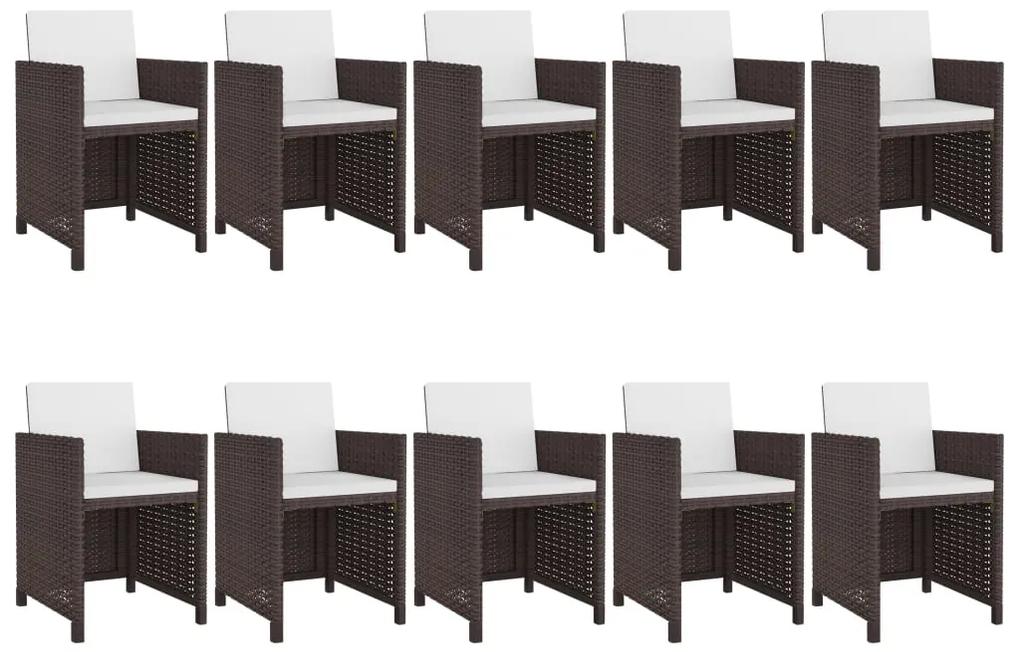 Set mobilier de exterior cu perne, 11 piese, maro, poliratan