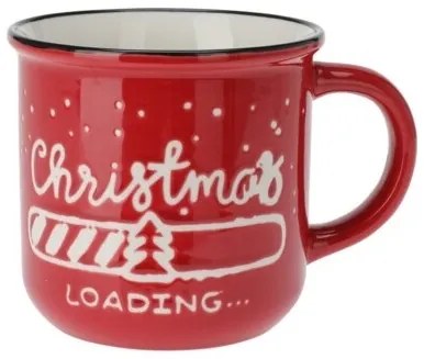 Cana Christmas Loading din portelan rosu 9 cm, 420 ml