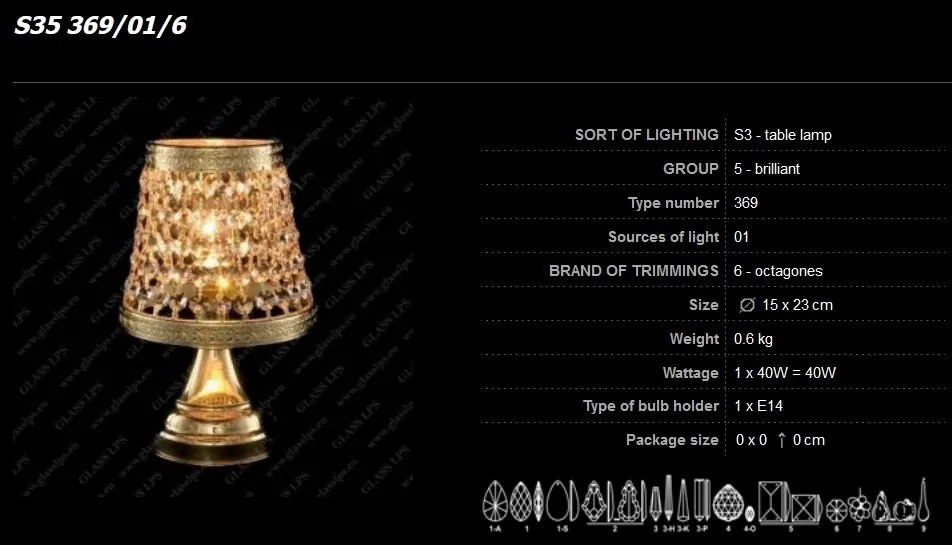 Veioza, lampa de masa LUX cristal Bohemia S35 369/01/6