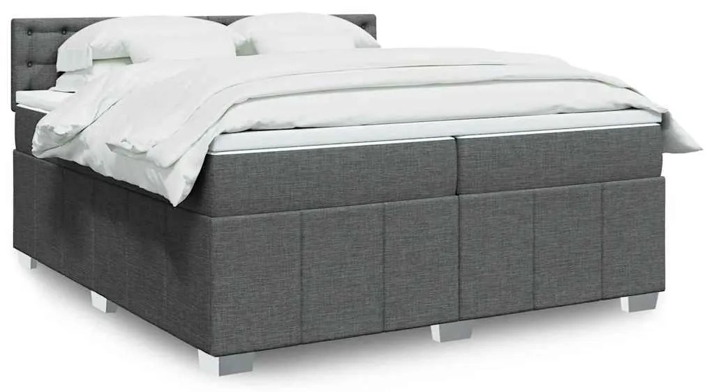 vidaXL Pat box spring cu saltea, gri închis, 200x200 cm, textil