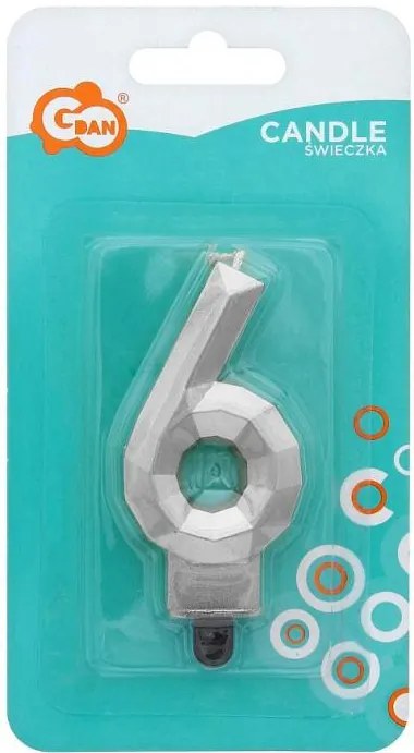 Numere Diamond Metallic Lumânare argintie numărul 6, lumânare de tort