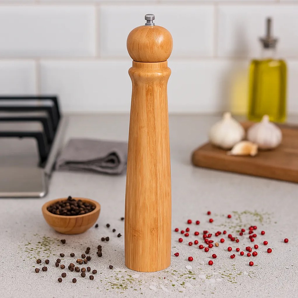 Râșniță de bambus Excellent Houseware pentrucondimente, 6 x 31 cm