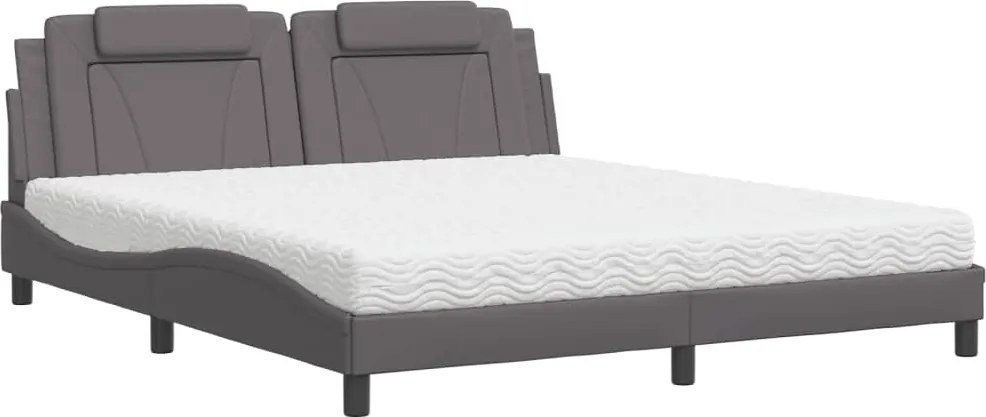 vidaXL Pat, Viana, cu saltea, gri, 180x200 cm, piele ecologică