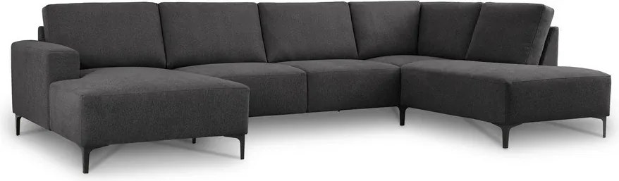 Colțar gri antracit cu tapițerie din chenille (cu colț pe partea dreaptă/în formă de "U") Fabian – Scandic