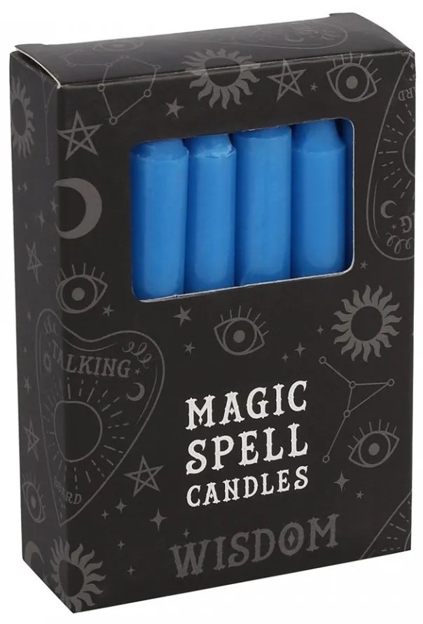 Set 12 lumanari albastre pentru ritualuri de intelepciune, 10x1 cm