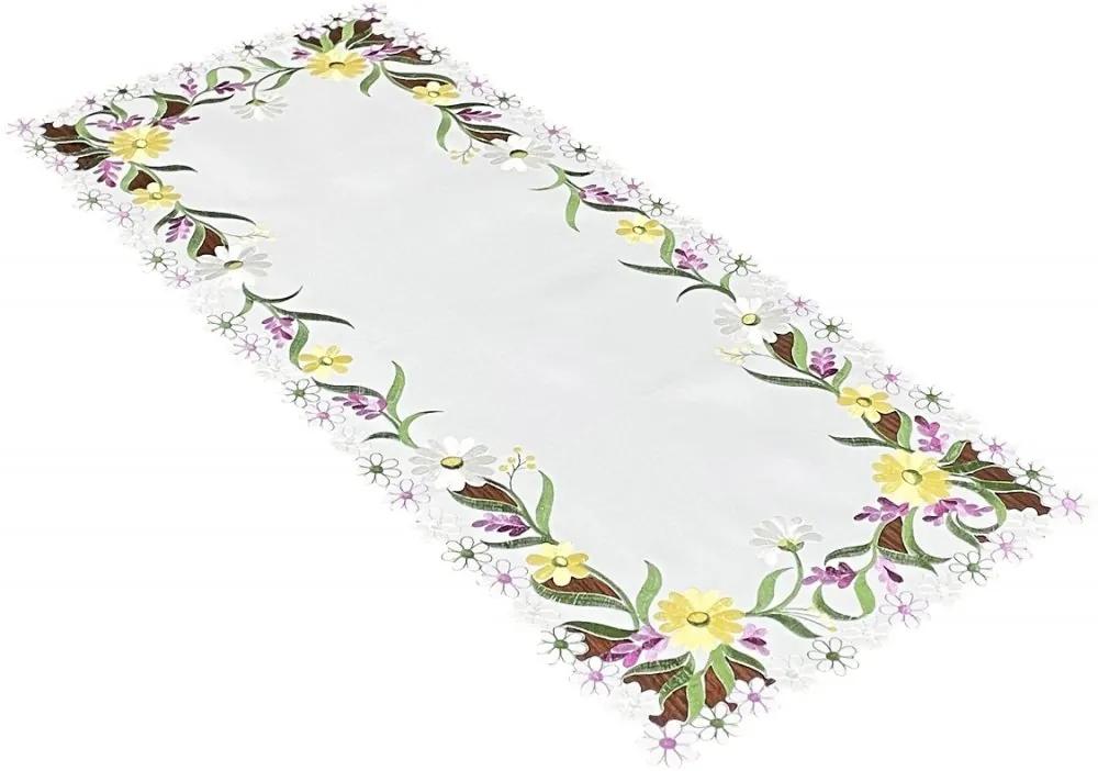 Traversa pentru masa albă cu broderie delicată de flori de primăvară Lățime: 60 cm | Lungime: 120 cm