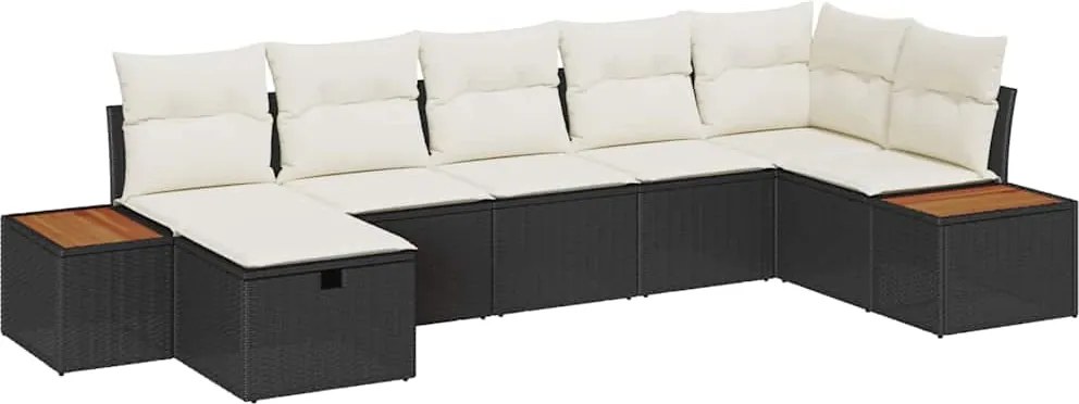 vidaXL Set de canapele pentru grădină cu pernă 7 pcs Negru Rattan poli