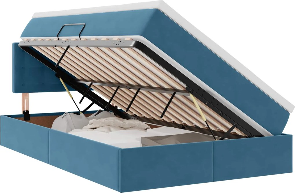vidaXL Pat cu storage cu saltea Albastru închis 120 x 200 cm Catifea