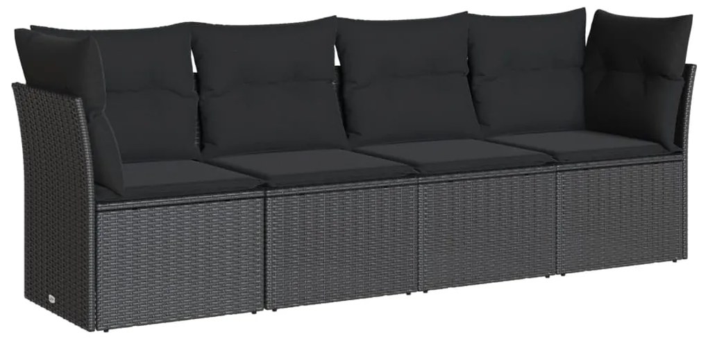 3249064 vidaXL Set mobilier de grădină cu perne, 4 piese, negru, poliratan