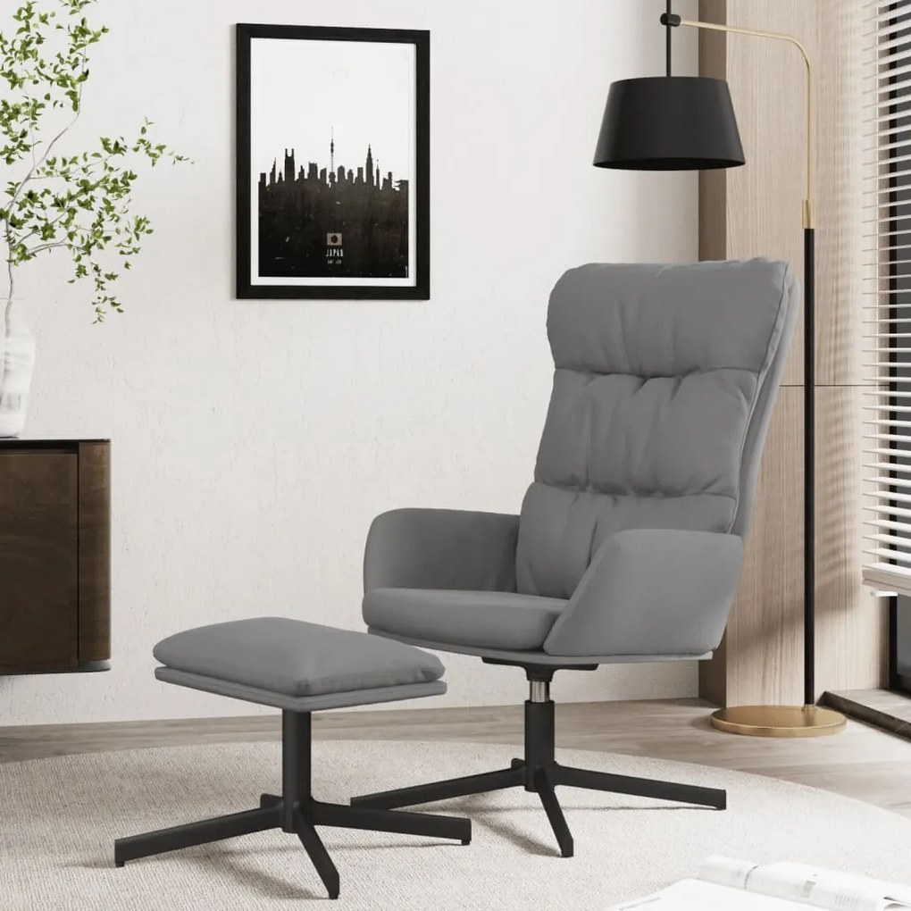 3097608 vidaXL Scaun de relaxare cu taburet, gri antracit, piele ecologică