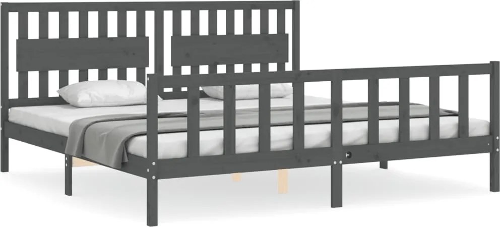 vidaXL Cadru pat cu tăblie 200x200 cm, gri, lemn masiv