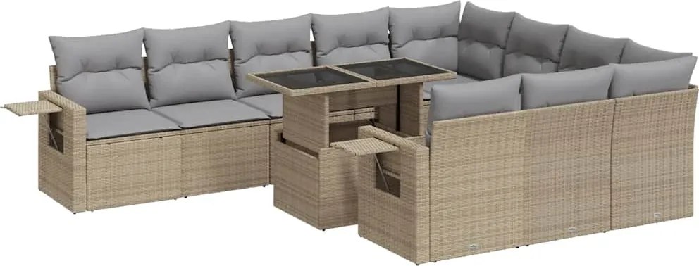 vidaXL Set canapele de grădină cu perne, 11 piese, bej, poliratan