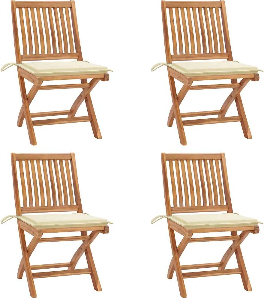 vidaXL Scaune grădină pliabile cu perne, 4 buc, lemn masiv tec