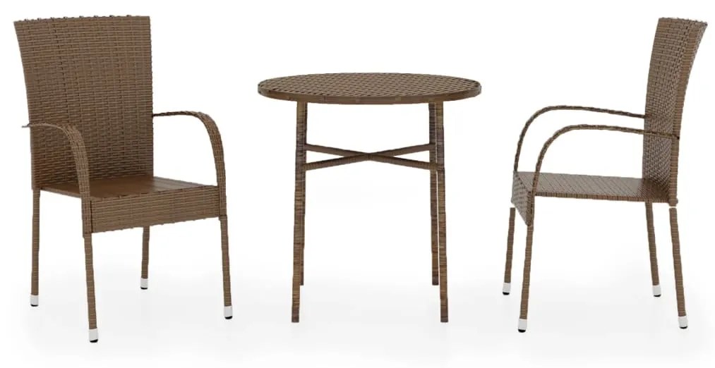 3098027 vidaXL Set mobilier de grădină, 3 piese, maro, poliratan