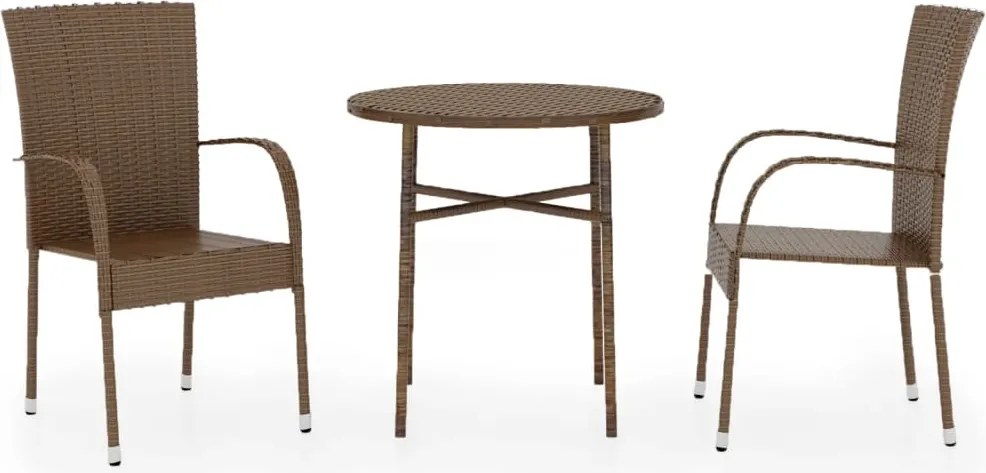 vidaXL Set mobilier de grădină, 3 piese, maro, poliratan