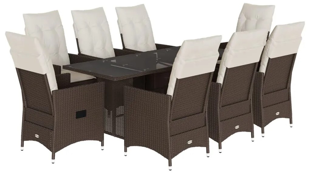 3276777 vidaXL Set mobilier de grădină cu perne, 9 piese, maro, poliratan