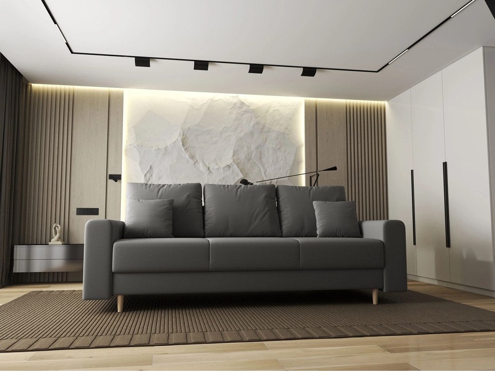 Canapea extensibilă dumonde cu ladă de depozitare si sezut confortabil din spuma high-density, Kronos Royal Gri 210x100 cm