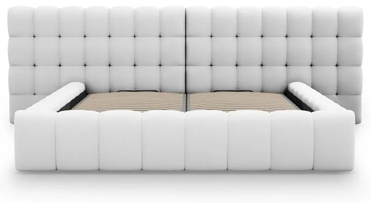 Pat matrimonial gri deschis tapițat cu spațiu de depozitare cu somieră 180x200 cm Mamaia – Micadoni Home