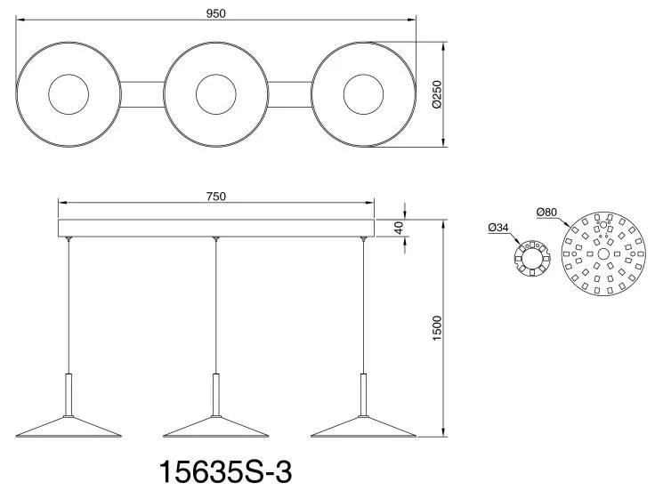 Lustra suspendata cu 3 pendule LED metal negru LAMPONE