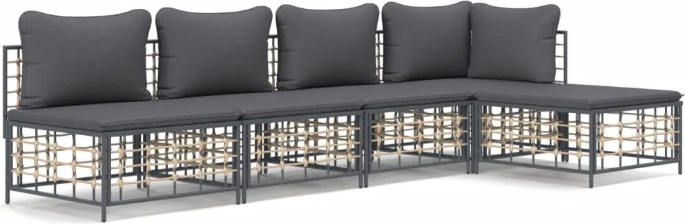 vidaXL Set șezlonguri de grădină 5 piese cu perne, antracit, poliratan