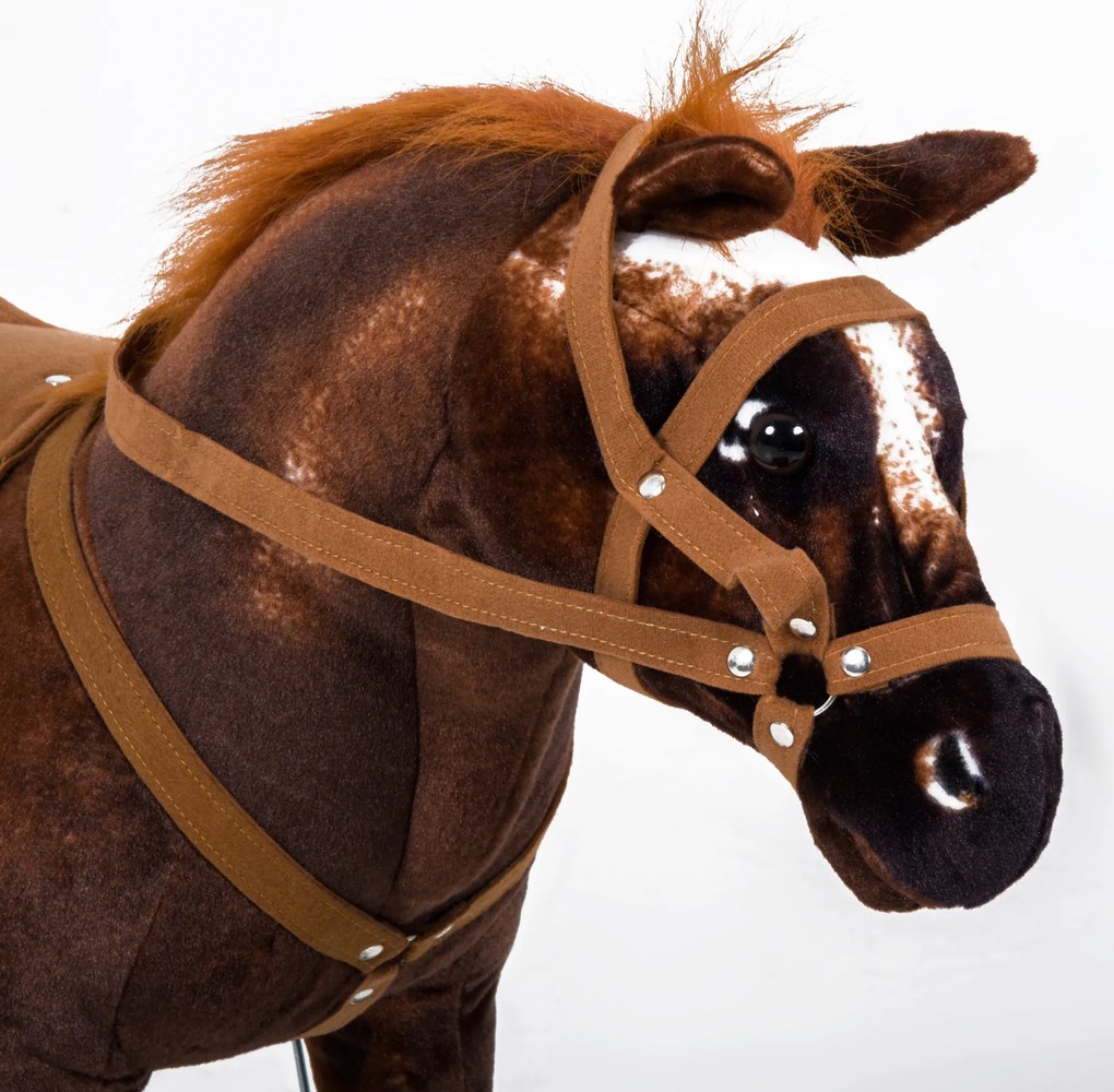 HOMCOM Cal de Pluș în Picior Efecte Sonore Nechezat și Galop Șa calapod frâu 85L x 28l x 60H Maro Alb | Aosom Romania