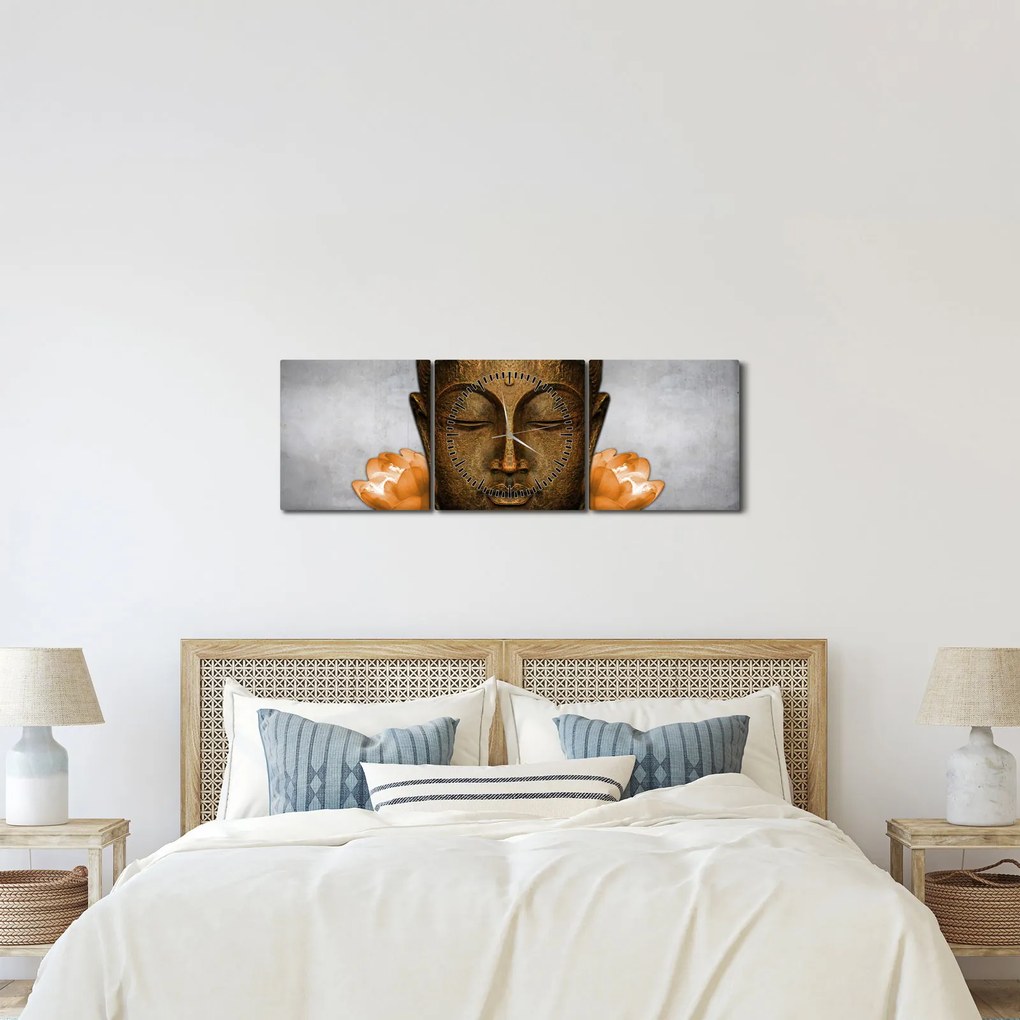 Tablou cu statuie cu detaliu a feței (cu ceas) (90x30 cm)
