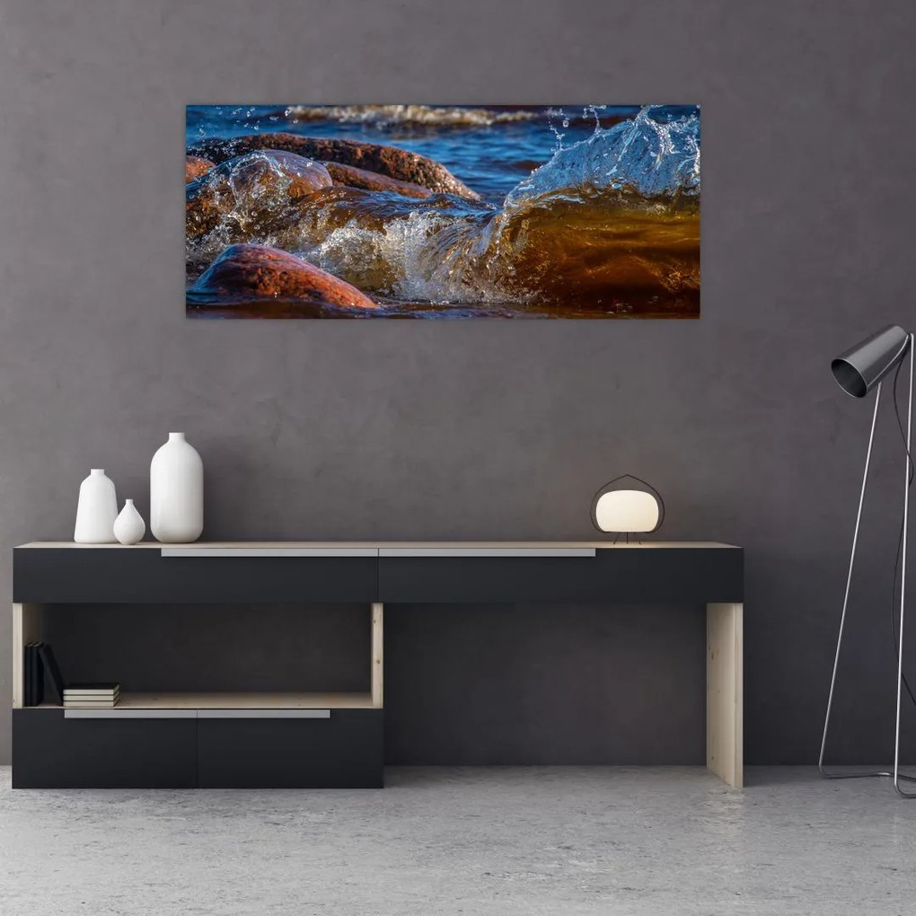Tablou detailat - apa între pietre (120x50 cm)