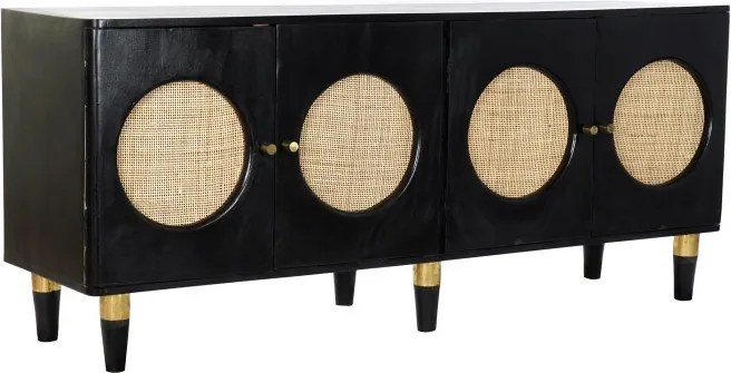 Bufet negru , din lemn de mango si rattan