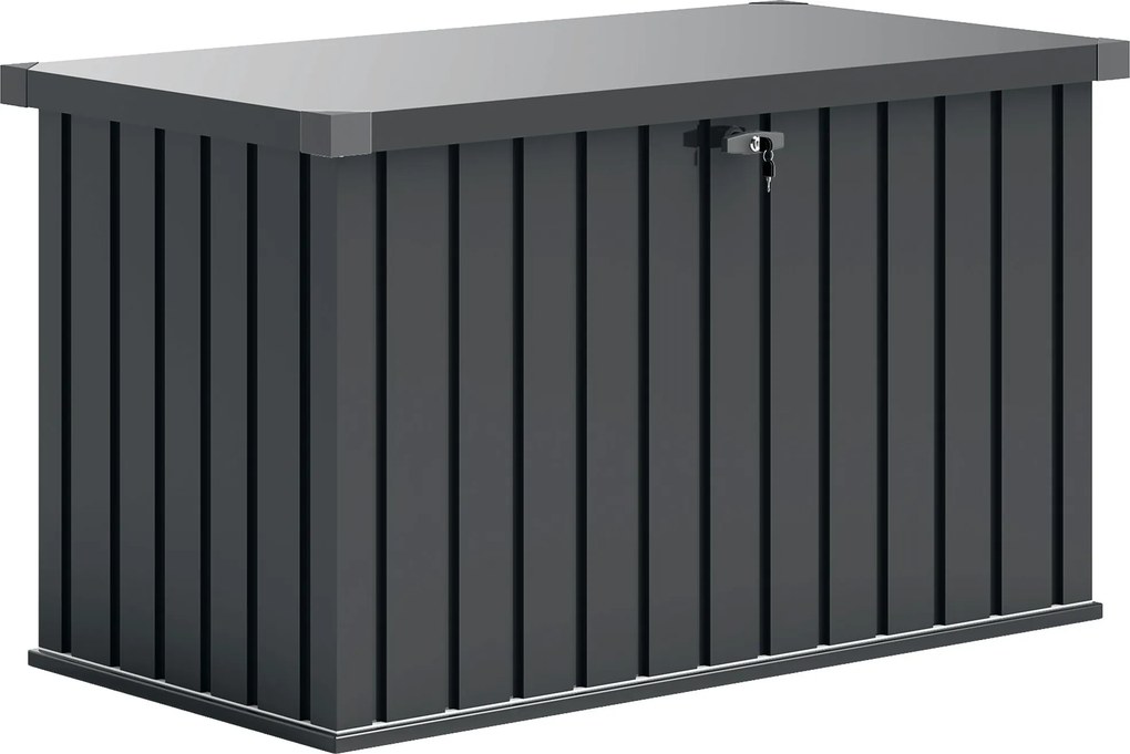 Outsunny Ladă de Exterior de 400L cu Capac cu Două Pârghii, Încuietoare și 2 Chei, 124x66x72 cm, Gri Închis | Aosom Romania