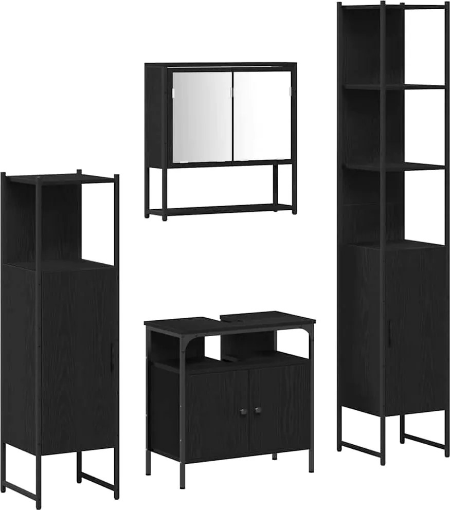 vidaXL Set de mobilier pentru baie 4 pcs Stejar Negru Lemn compozit