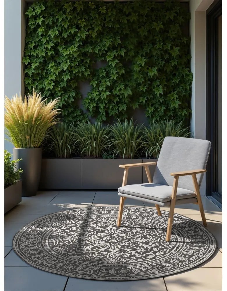 Covor pentru exterior și interior alb-negru rotund ø 160 cm Duet Kona – NORTHRUGS