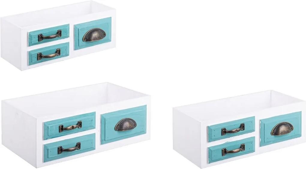 Set 3 cutii depozitare tip sertar din lemn alb verde Jacob 40 cm x 23 cm x 14 h