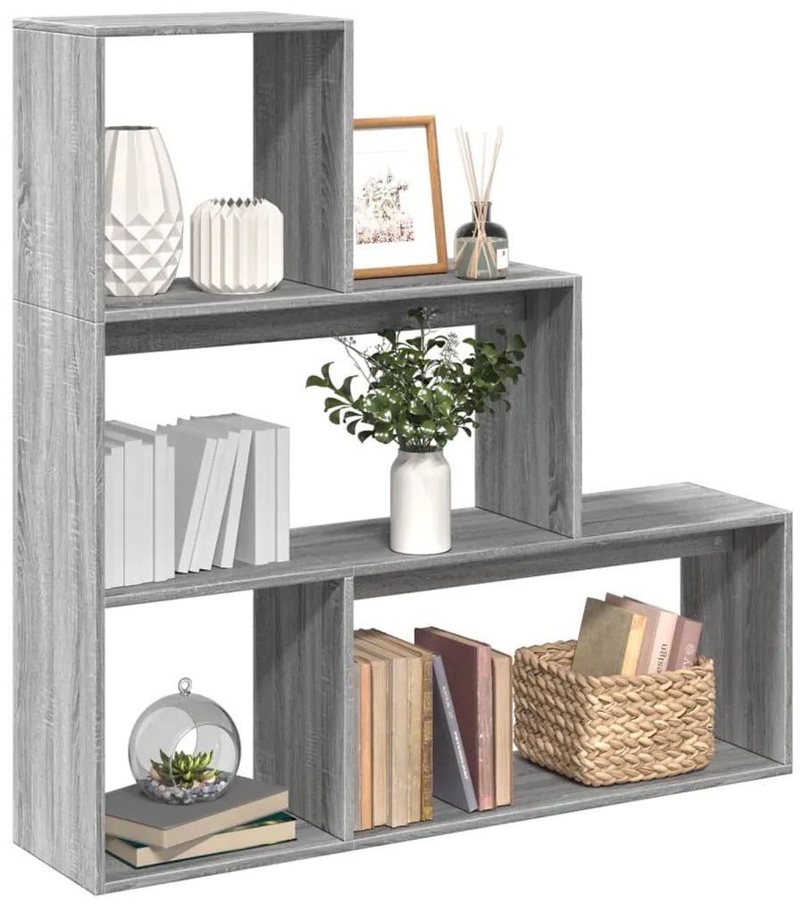 vidaXL Bibliotecă/separator 3 niveluri gri sonoma 123x29x123 cm lemn