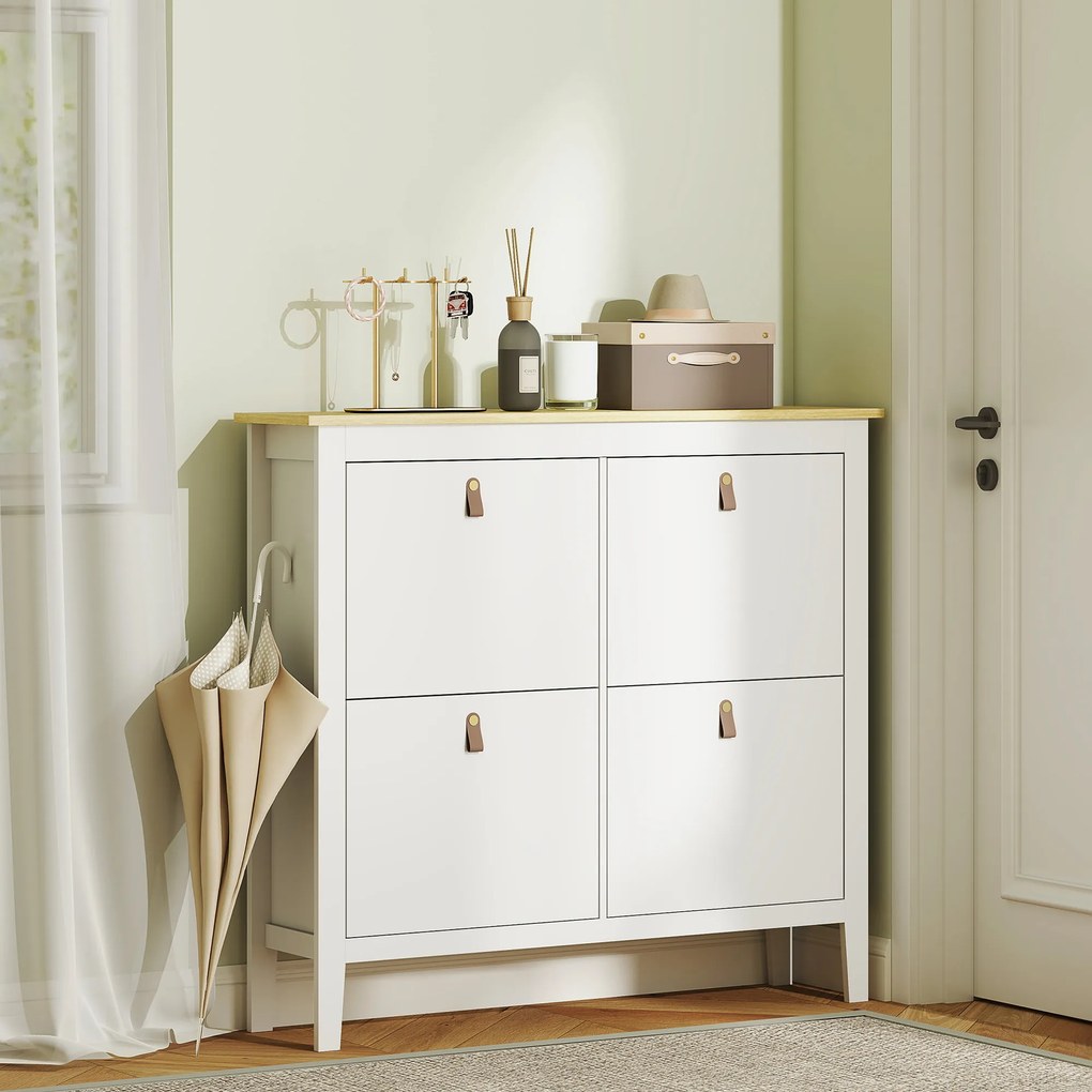 HOMCOM Pantofar Slim cu 4 Sertare pentru 20 Perechi de Pantofi, Mărime EU44 și Separatoare Reglabile, 105x24x95,5 cm, Alb | Aosom Romania