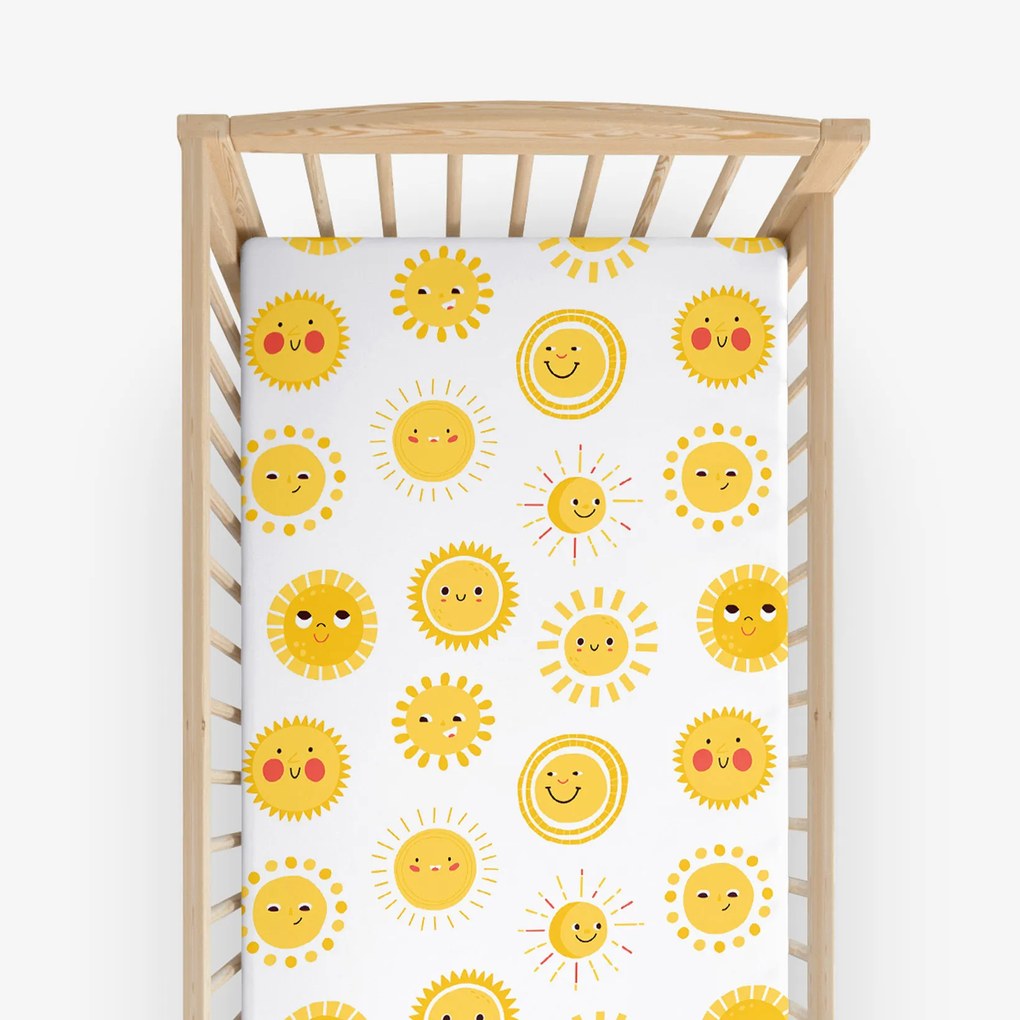 Goldea cearceaf pătuț din 100% bumbac cu elastic - soarele zâmbitor 60 x 120 cm