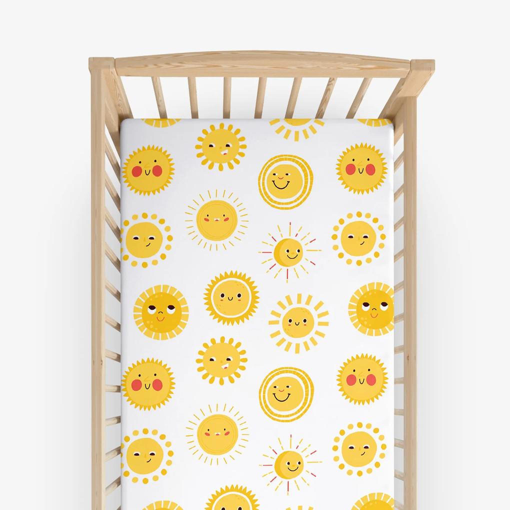 Goldea cearceaf pătuț din 100% bumbac cu elastic - soarele zâmbitor 70 x 140 cm