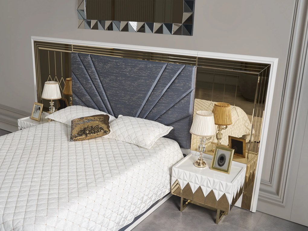 Set dormitor complet - premium lav - alb cu auriu