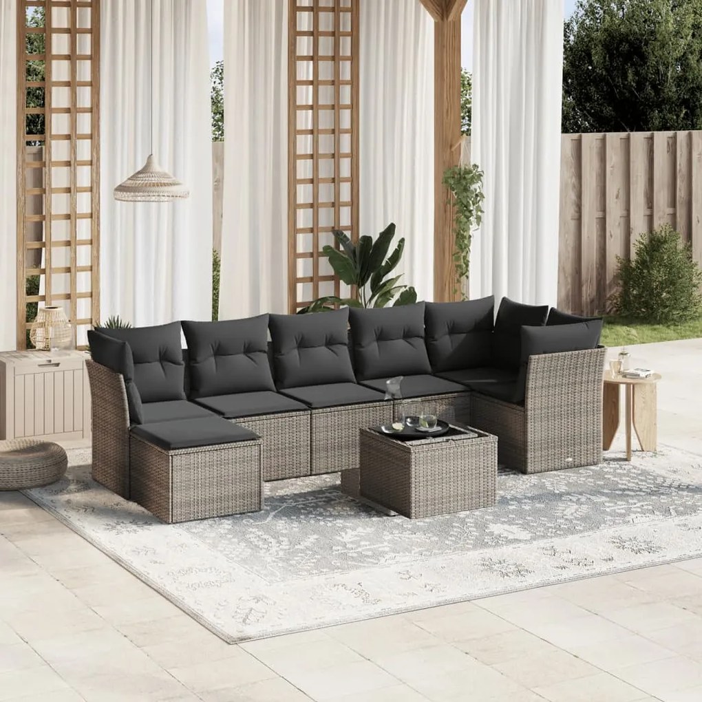 3263208 vidaXL Set mobilier de grădină cu perne, 8 piese gri deschis poliratan