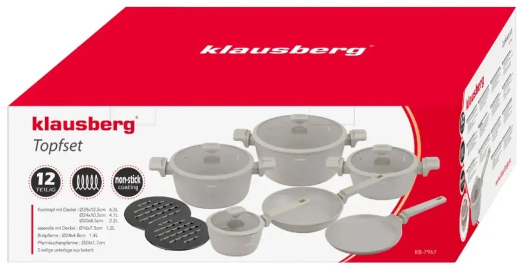 Set oale marmorate cu tigaie clatite 12 peise Klausberg KB-7967, crem