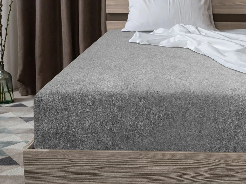 Cearsaf Frotir gri deschis BASIC 90 x 200 cm