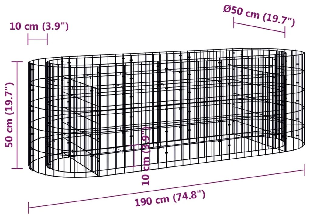 Strat inaltat gabion, 190x50x50 cm, fier galvanizat 190 x 50 x 50 cm, 1, 190 x 50 x 50 cm