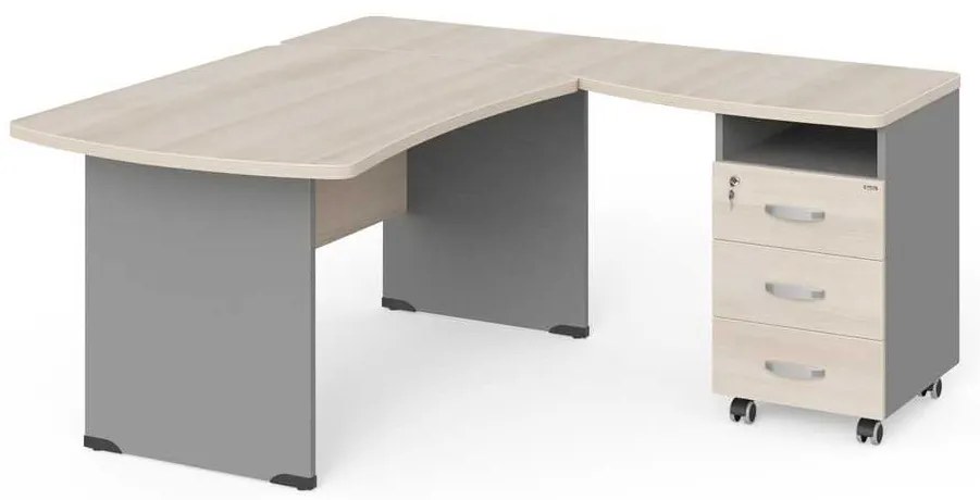 Statie de lucru de colt Manager 160 x 160 cm, dreapta, salcâm deschis / gri