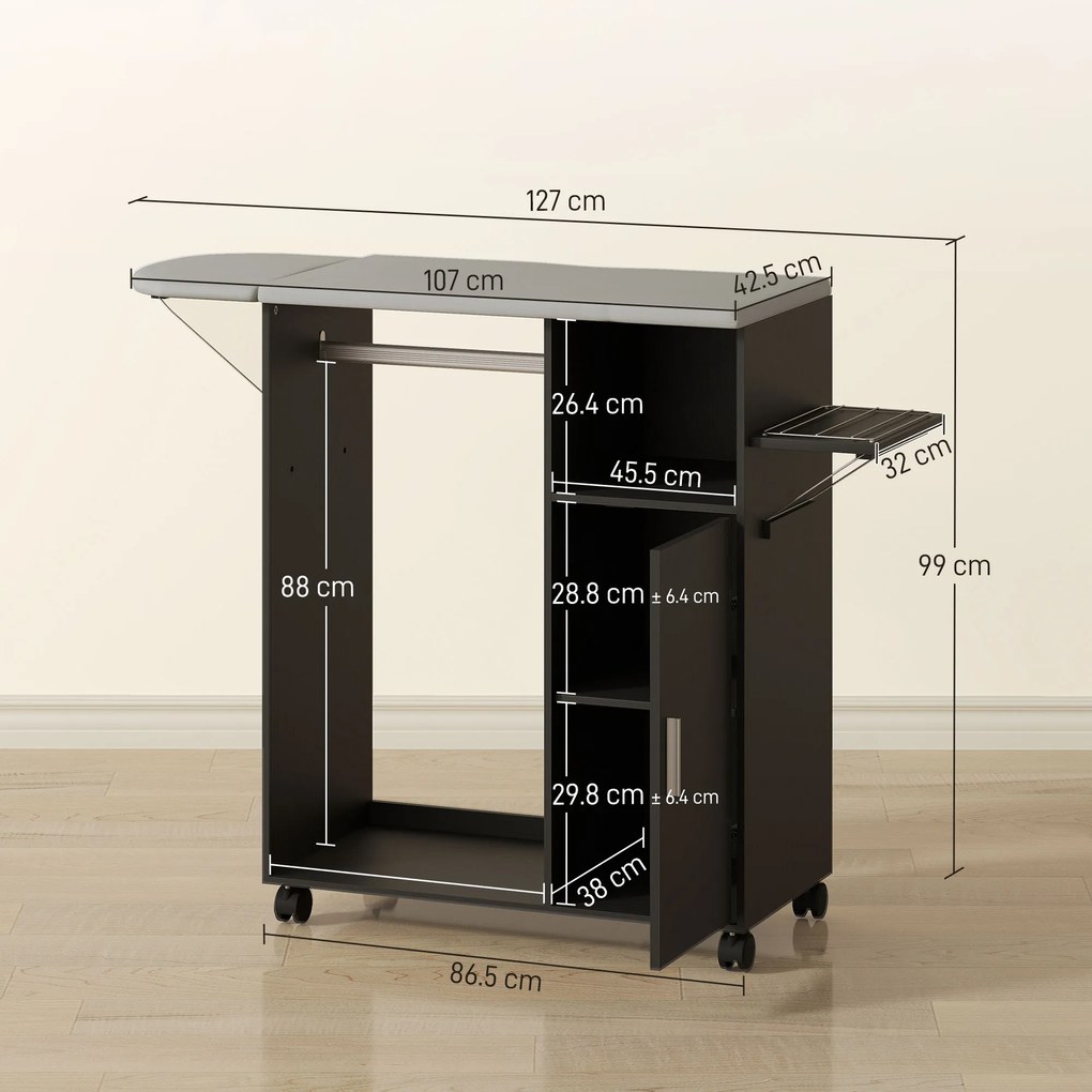 HOMCOM Dulap Masa Calcat – 3 Rafturi, Blat Burete &amp; Ghidaj Rufe | Aosom Romania