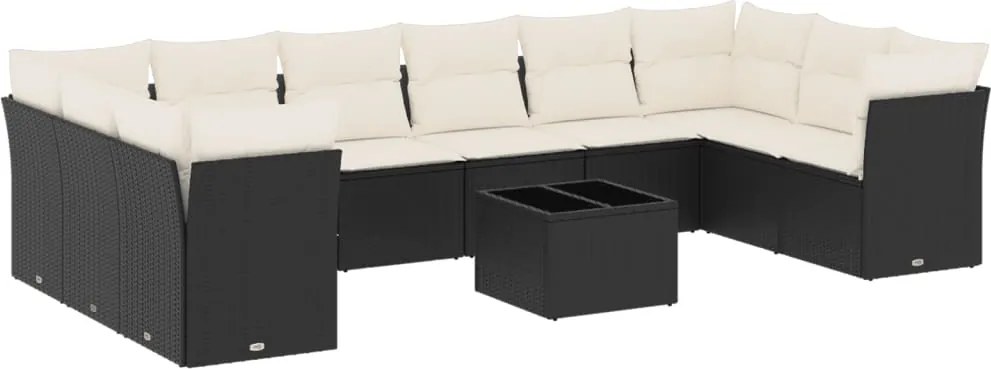 vidaXL Set canapele de grădină cu perne, 11 piese, negru, poliratan