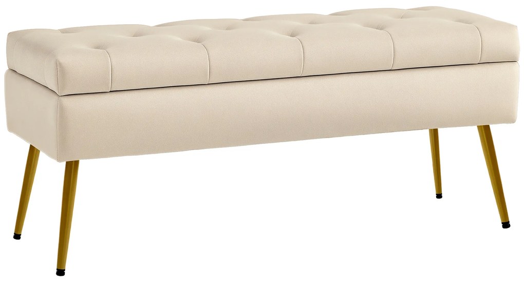 HOMCOM Bancă de depozitare în aspect de catifea, Hocker căptușit cu design căptușit, Cadru metalic, 102 x 35 x 43 cm, Bej | Aosom Romania