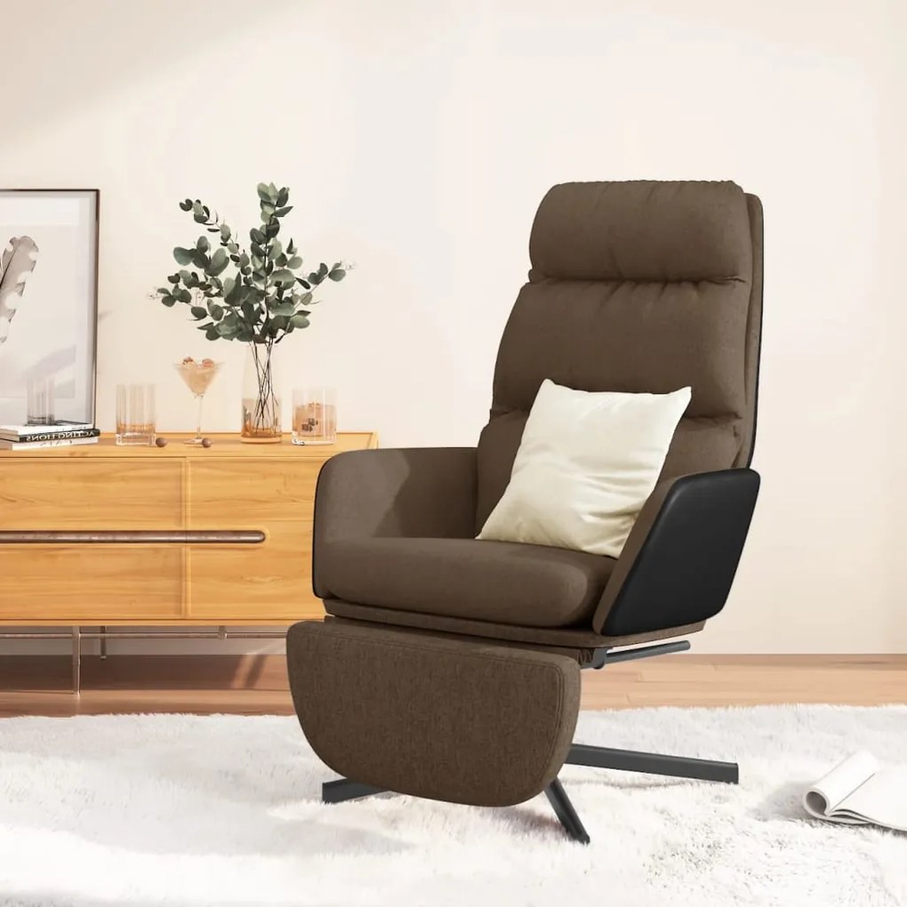 3097559 vidaXL Scaun de relaxare cu taburet, maro, material textil