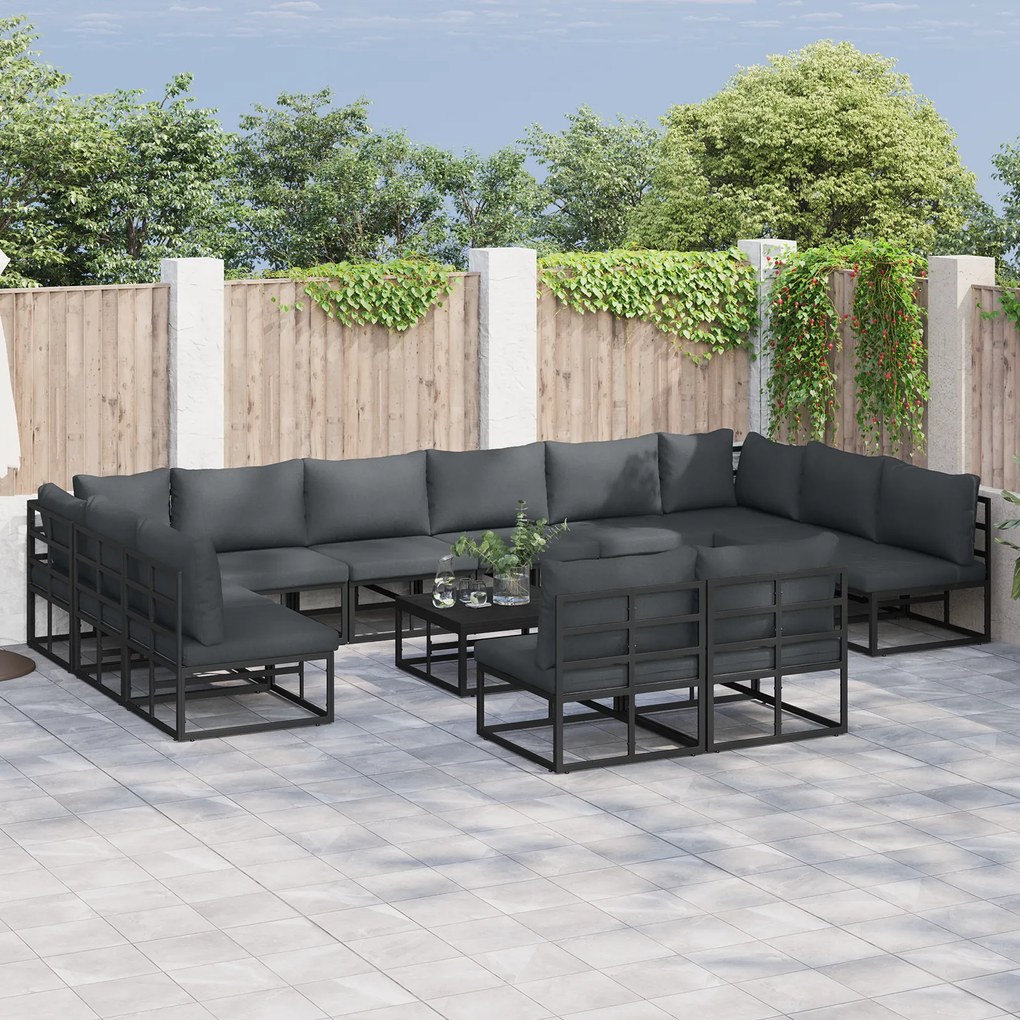 vidaXL Set de canapele pentru grădină 13 pcs Negru 70 x 70 x 32 cm